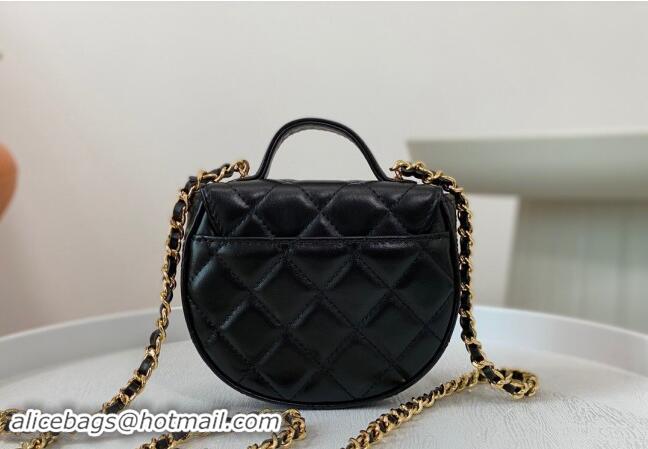 Spot Classic Chanel Shiny Calfskin Mini Saddle Flap bag with Top Handle A96011 Black 2024