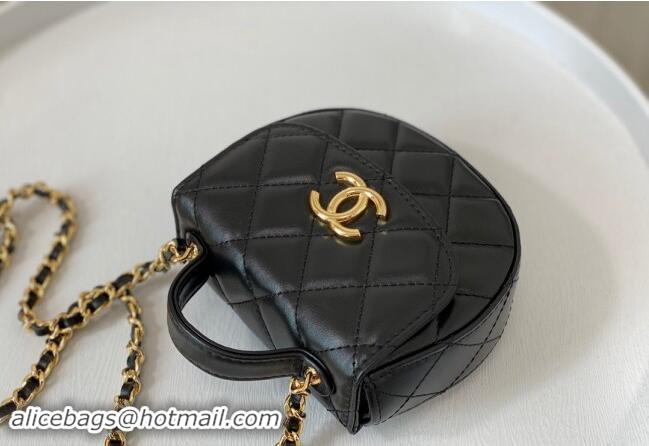 Spot Classic Chanel Shiny Calfskin Mini Saddle Flap bag with Top Handle A96011 Black 2024