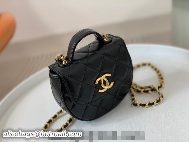 Spot Classic Chanel Shiny Calfskin Mini Saddle Flap bag with Top Handle A96011 Black 2024