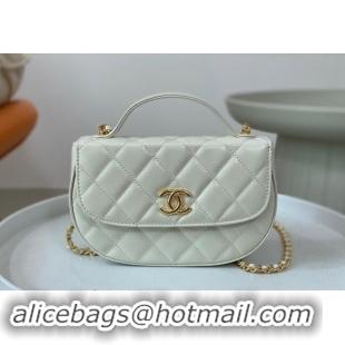 Cheapest Chanel Shiny Calfskin Small Saddle Flap bag with Top Handle A96012 White 2024