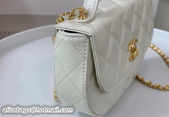 Cheapest Chanel Shiny Calfskin Small Saddle Flap bag with Top Handle A96012 White 2024