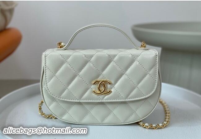 Cheapest Chanel Shiny Calfskin Small Saddle Flap bag with Top Handle A96012 White 2024