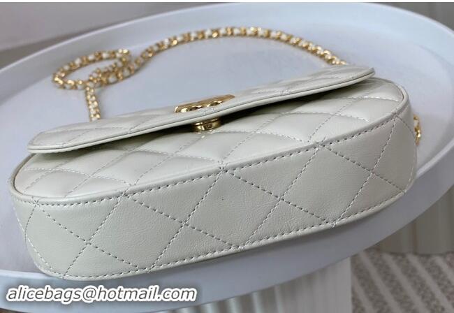 Cheapest Chanel Shiny Calfskin Small Saddle Flap bag with Top Handle A96012 White 2024