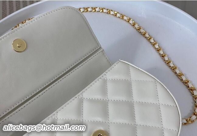 Cheapest Chanel Shiny Calfskin Small Saddle Flap bag with Top Handle A96012 White 2024