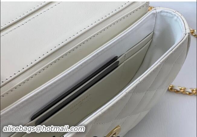 Cheapest Chanel Shiny Calfskin Small Saddle Flap bag with Top Handle A96012 White 2024