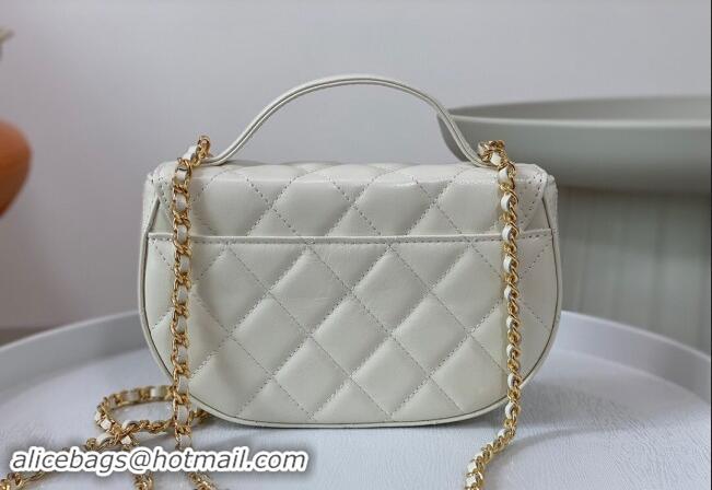 Cheapest Chanel Shiny Calfskin Small Saddle Flap bag with Top Handle A96012 White 2024