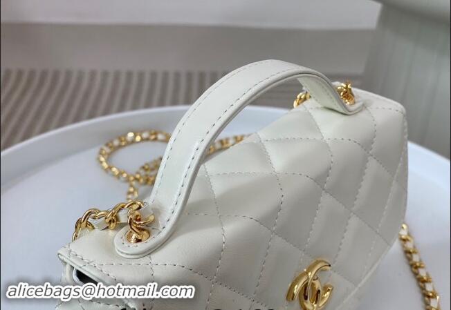 Cheapest Chanel Shiny Calfskin Small Saddle Flap bag with Top Handle A96012 White 2024