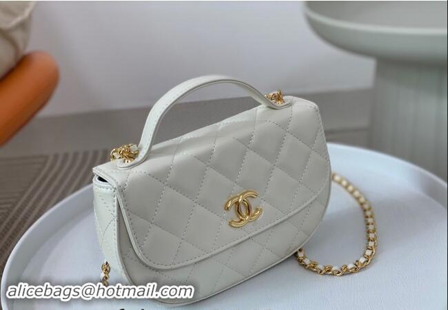 Cheapest Chanel Shiny Calfskin Small Saddle Flap bag with Top Handle A96012 White 2024