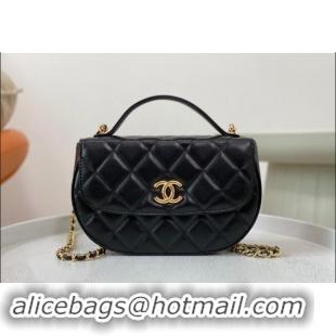 Buy Classic Chanel Shiny Calfskin Small Saddle Flap bag with Top Handle A96012 Black 2024