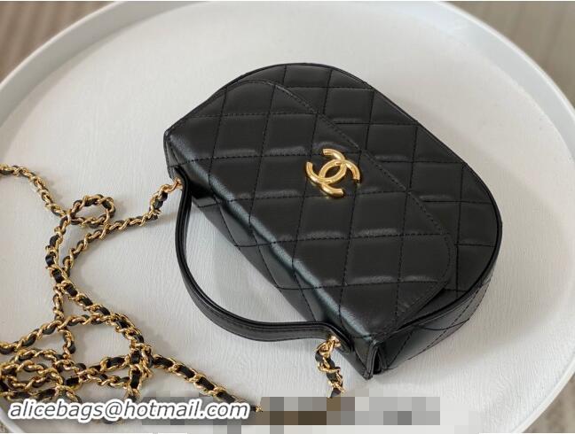 Buy Classic Chanel Shiny Calfskin Small Saddle Flap bag with Top Handle A96012 Black 2024