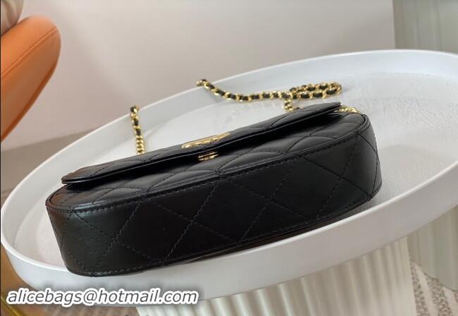 Buy Classic Chanel Shiny Calfskin Small Saddle Flap bag with Top Handle A96012 Black 2024