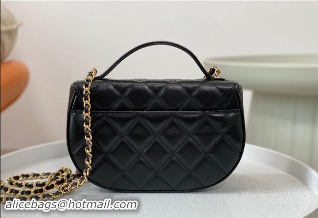 Buy Classic Chanel Shiny Calfskin Small Saddle Flap bag with Top Handle A96012 Black 2024