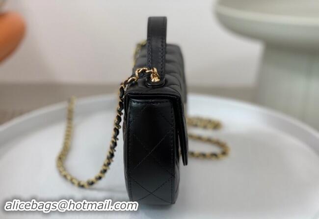 Buy Classic Chanel Shiny Calfskin Small Saddle Flap bag with Top Handle A96012 Black 2024