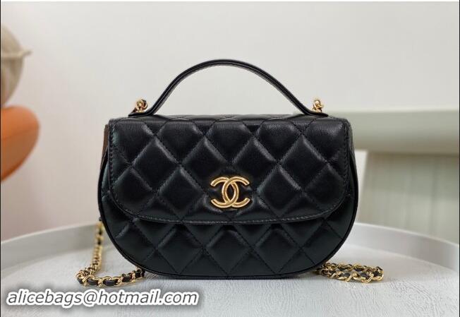 Buy Classic Chanel Shiny Calfskin Small Saddle Flap bag with Top Handle A96012 Black 2024