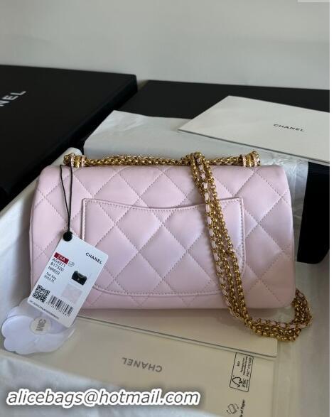 New Design Chanel Shiny Lambskin Medium Flap Bag with Chain AS4971 Light Pink TOP