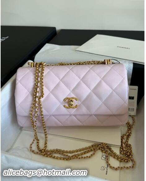 New Design Chanel Shiny Lambskin Medium Flap Bag with Chain AS4971 Light Pink TOP