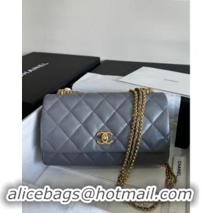 Cheapest Chanel Shiny Lambskin Medium Flap Bag with Chain AS4971 Grey TOP