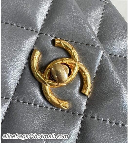 Cheapest Chanel Shiny Lambskin Medium Flap Bag with Chain AS4971 Grey TOP