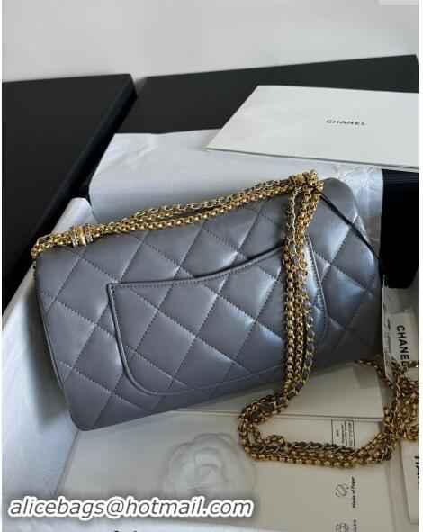 Cheapest Chanel Shiny Lambskin Medium Flap Bag with Chain AS4971 Grey TOP