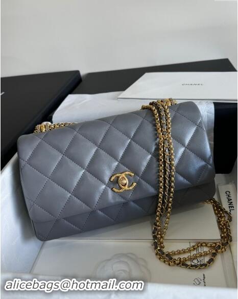 Cheapest Chanel Shiny Lambskin Medium Flap Bag with Chain AS4971 Grey TOP