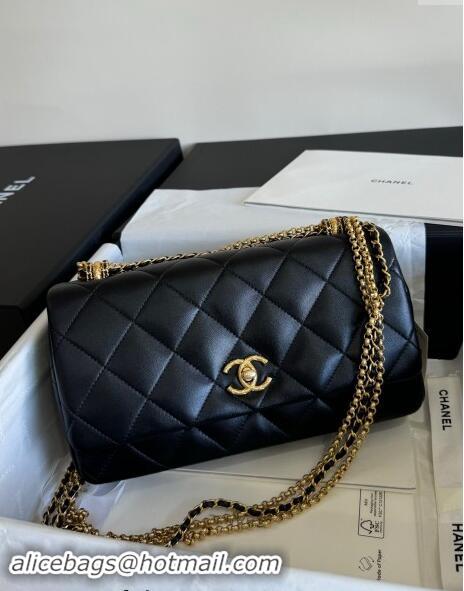 Luxury Classic Chanel Shiny Lambskin Medium Flap Bag with Chain AS4971 Black TOP