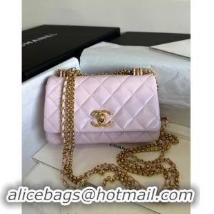 Market Sells Chanel Shiny Lambskin Mini Bag with Chain AS4972 Light Pink TOP