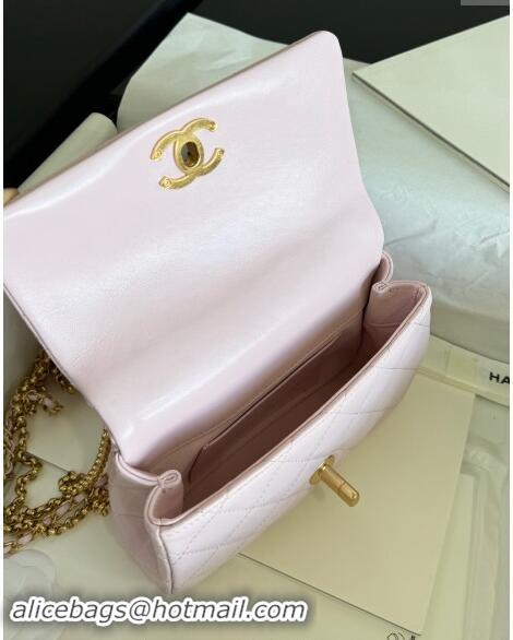 Market Sells Chanel Shiny Lambskin Mini Bag with Chain AS4972 Light Pink TOP