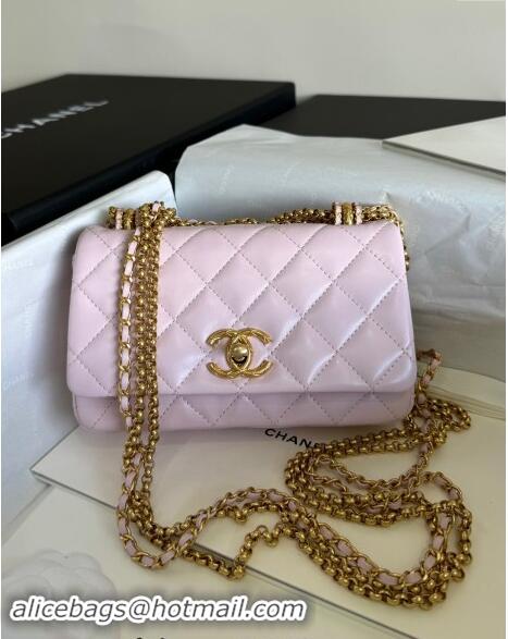 Market Sells Chanel Shiny Lambskin Mini Bag with Chain AS4972 Light Pink TOP