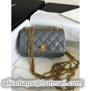 New Cheap Chanel Shiny Lambskin Mini Bag with Chain AS4972 Grey TOP