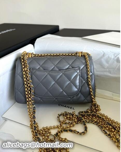 New Cheap Chanel Shiny Lambskin Mini Bag with Chain AS4972 Grey TOP