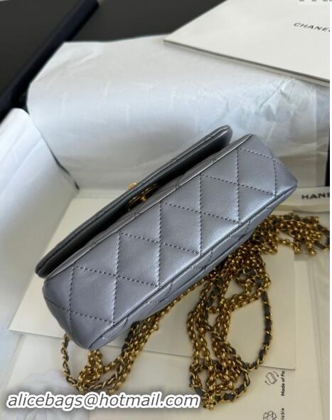 New Cheap Chanel Shiny Lambskin Mini Bag with Chain AS4972 Grey TOP