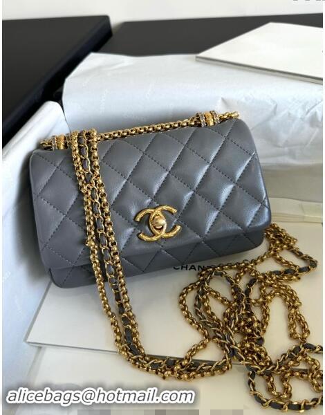 New Cheap Chanel Shiny Lambskin Mini Bag with Chain AS4972 Grey TOP