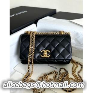 Inexpensive Chanel Shiny Lambskin Mini Bag with Chain AS4972 Black TOP