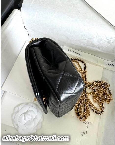 Inexpensive Chanel Shiny Lambskin Mini Bag with Chain AS4972 Black TOP