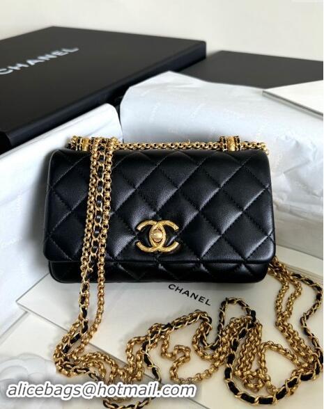 Inexpensive Chanel Shiny Lambskin Mini Bag with Chain AS4972 Black TOP