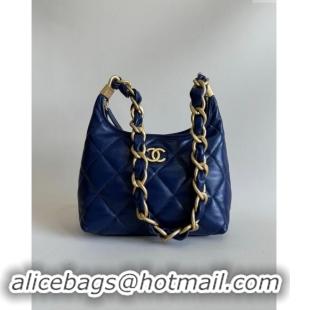 Hot Style Chanel Shiny Lambskin Small Hobo bag AS4922 Dark Blue 2024