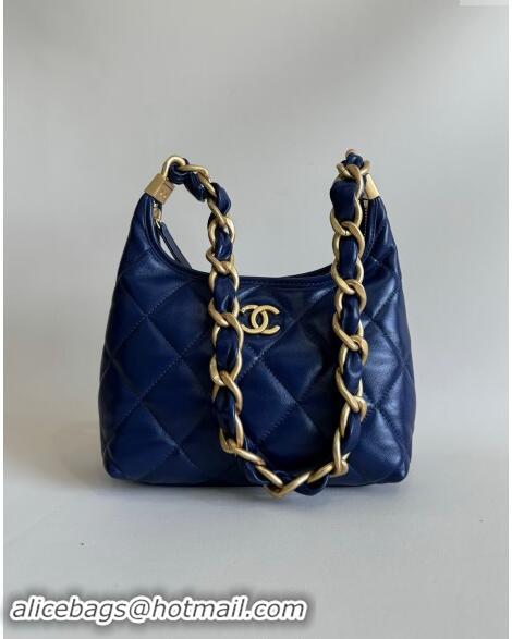 Hot Style Chanel Shiny Lambskin Small Hobo bag AS4922 Dark Blue 2024