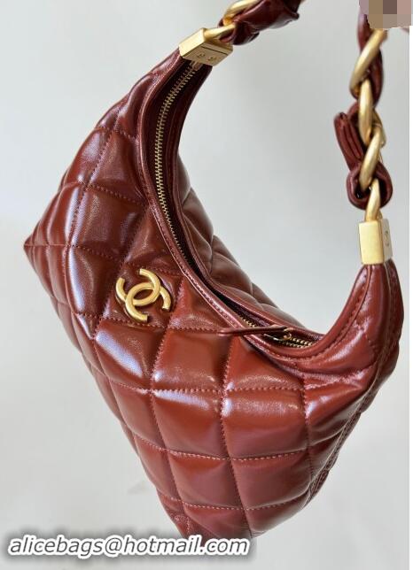 New Release Creation Chanel Shiny Lambskin Medium Hobo bag AS4912 Brown 2024