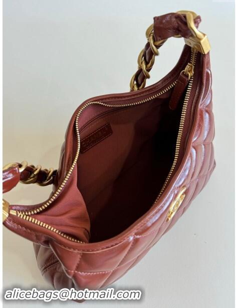 New Release Creation Chanel Shiny Lambskin Medium Hobo bag AS4912 Brown 2024