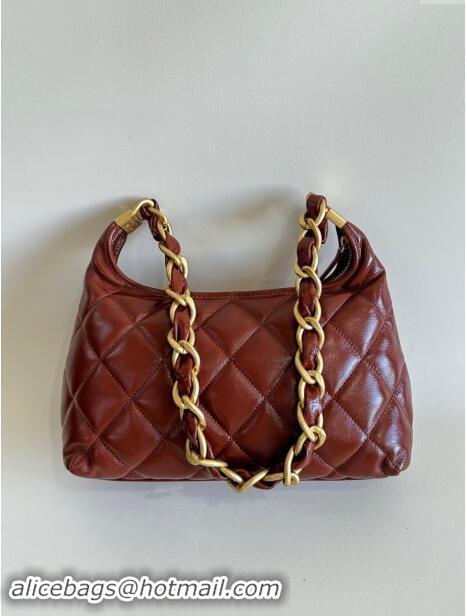 New Release Creation Chanel Shiny Lambskin Medium Hobo bag AS4912 Brown 2024