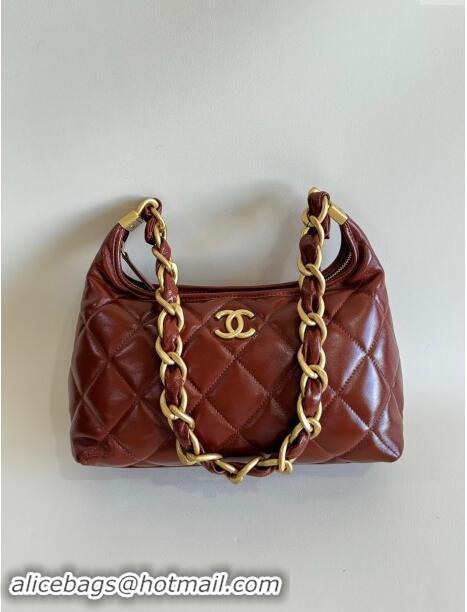 New Release Creation Chanel Shiny Lambskin Medium Hobo bag AS4912 Brown 2024