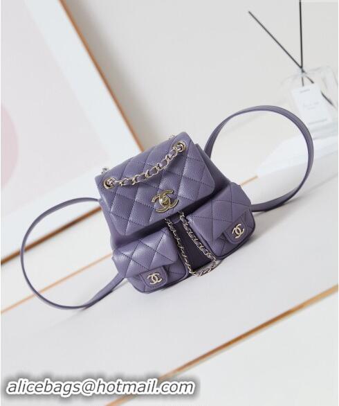 Buy Classic Chanel Grained Calfskin Small Backpack Bag AS3787 Purple 2024