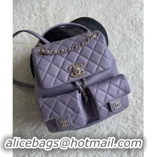 New Release Creation Chanel Grained Calfskin Backpack Bag AS3860 Light Purple 2024