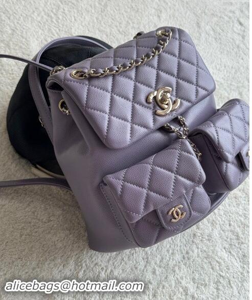 New Release Creation Chanel Grained Calfskin Backpack Bag AS3860 Light Purple 2024