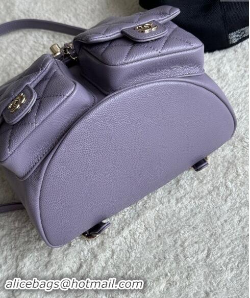 New Release Creation Chanel Grained Calfskin Backpack Bag AS3860 Light Purple 2024