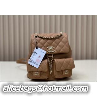 Top Quality Chanel Grained Calfskin Backpack Bag AS3860 Light Brown 2024