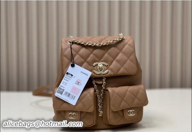 Top Quality Chanel Grained Calfskin Backpack Bag AS3860 Light Brown 2024