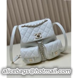 Luxury Classic Chanel Grained Calfskin Backpack Bag AS3860 White 2024