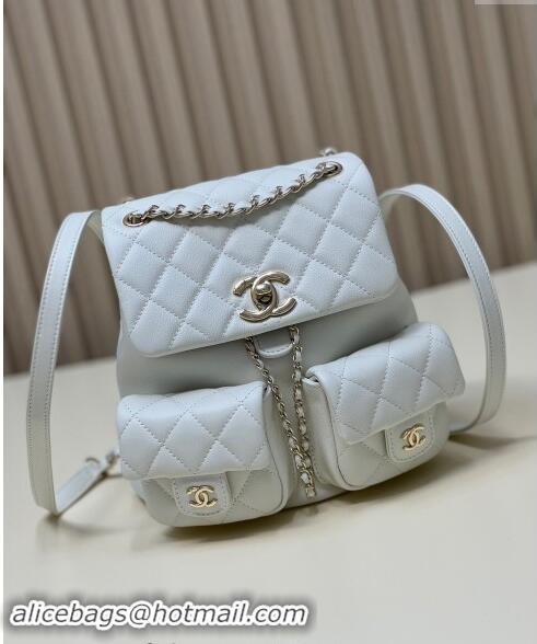 Luxury Classic Chanel Grained Calfskin Backpack Bag AS3860 White 2024