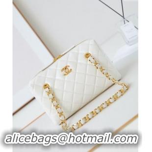 New Fashion Chanel Shiny Lambskin Small Bowling Bag AS5125 White 2024